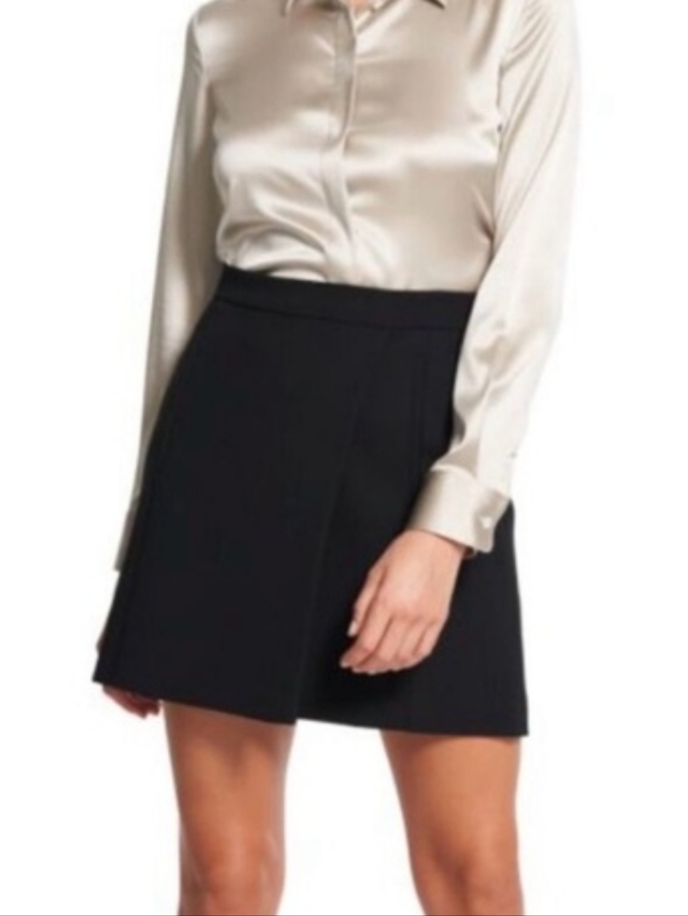 THEORY Staple Admiral Crepe Faux-Wrap Black Mini Skirt Sz 2 office casual